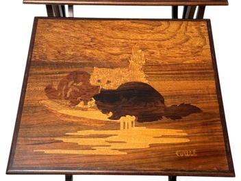 Art Nouveau Set of Four Nesting Tables by Emile Galle Nancy France, 1900s